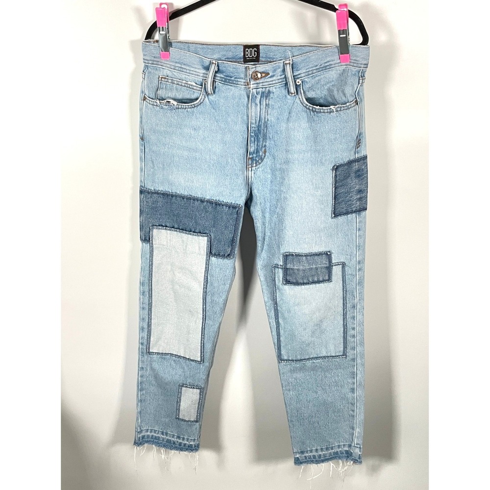BDG Urban Outfitters Dad Slim Taper Fit Patchwork Jeans Light Wash 32x30